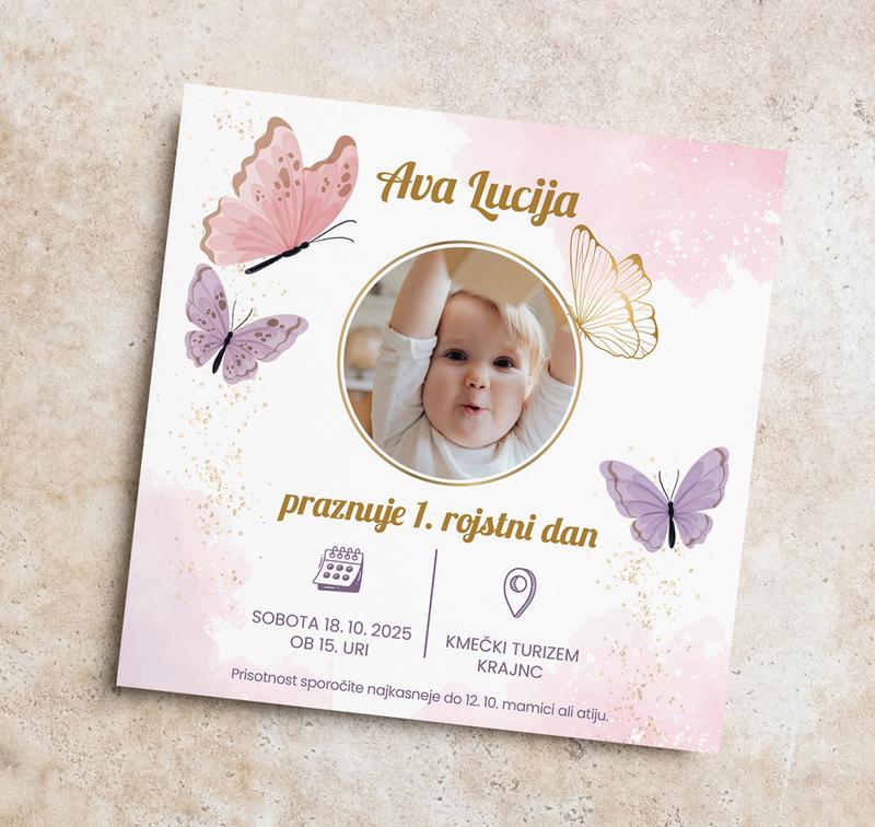 Elektronsko vabilo za otroški rojstni dan - Metuljčki